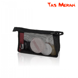 Tas Merah Net Makeup Pouch