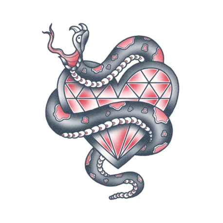 Tattooed Now! - Snake with Diamond Heart